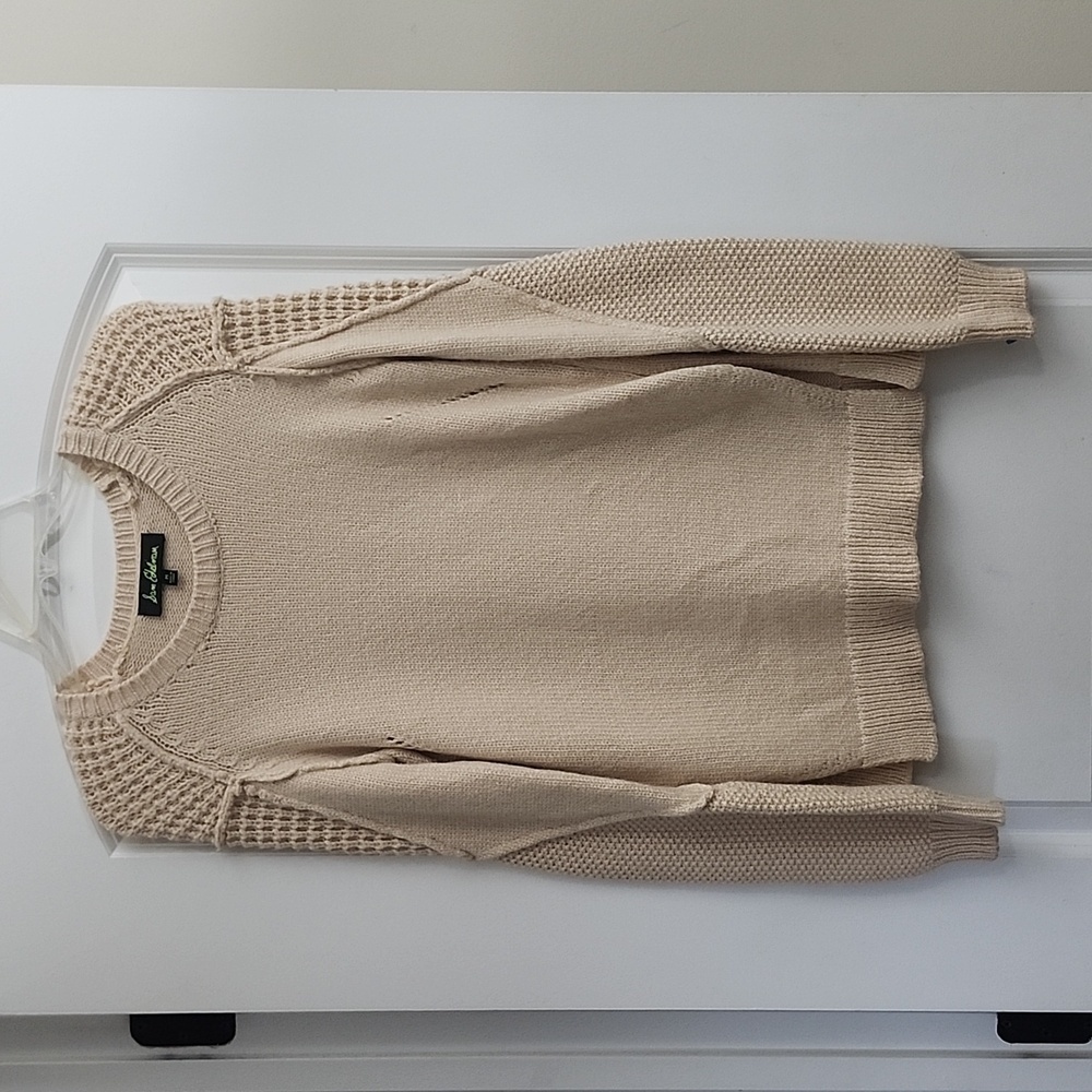 Sam Edelman Womens Sweater Long Sleeve Cream Wool Blend Side Slits. SZ Medium - Picture 2 of 13